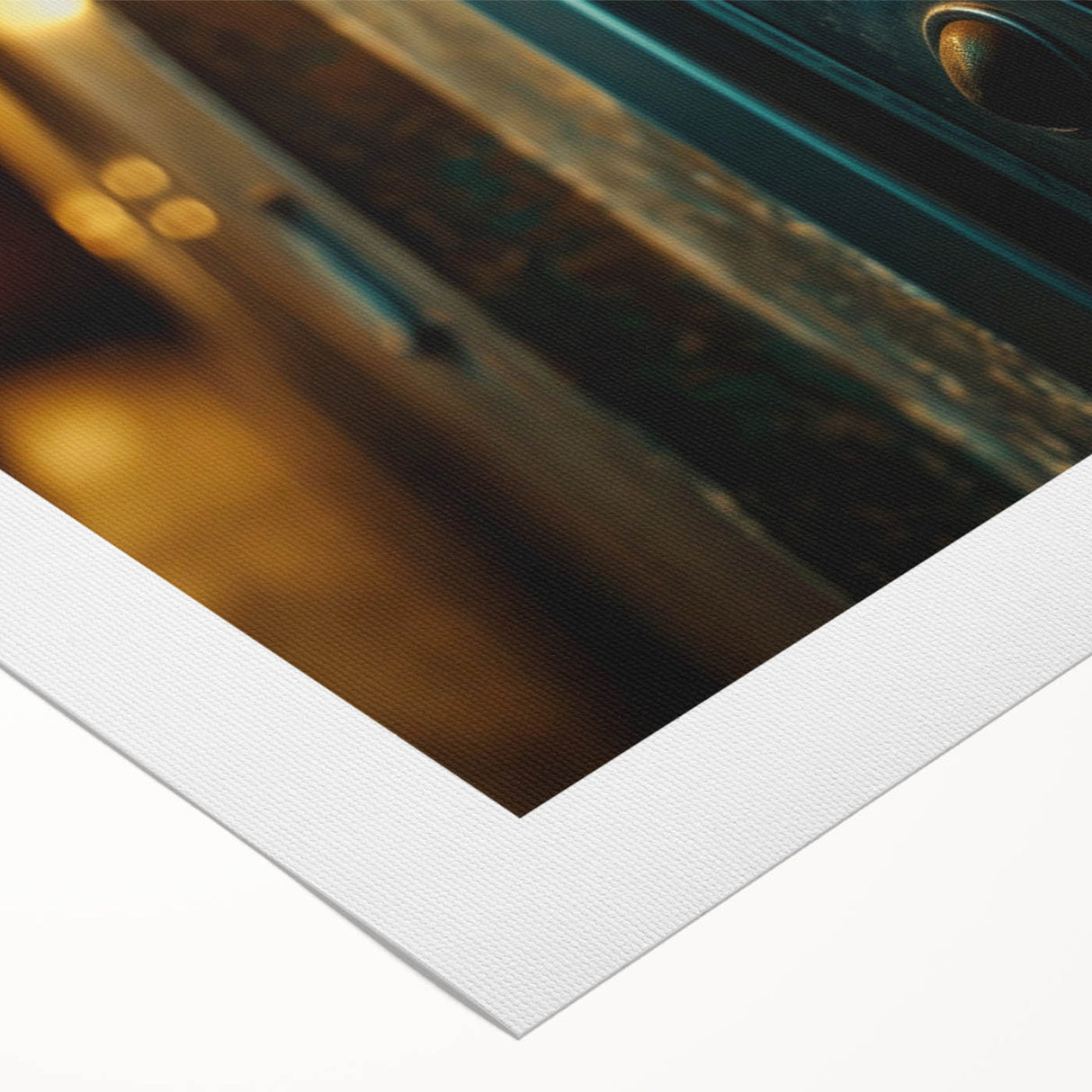 Art deco poster featuring geometric patterns in muted gold and black on rolled canvas, suitable for dining room walls.