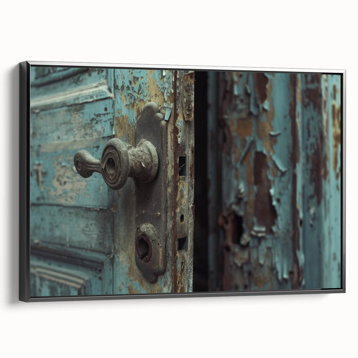 Black and white framed canvas featuring a vintage landscape painting, ideal for bedroom wall decor.