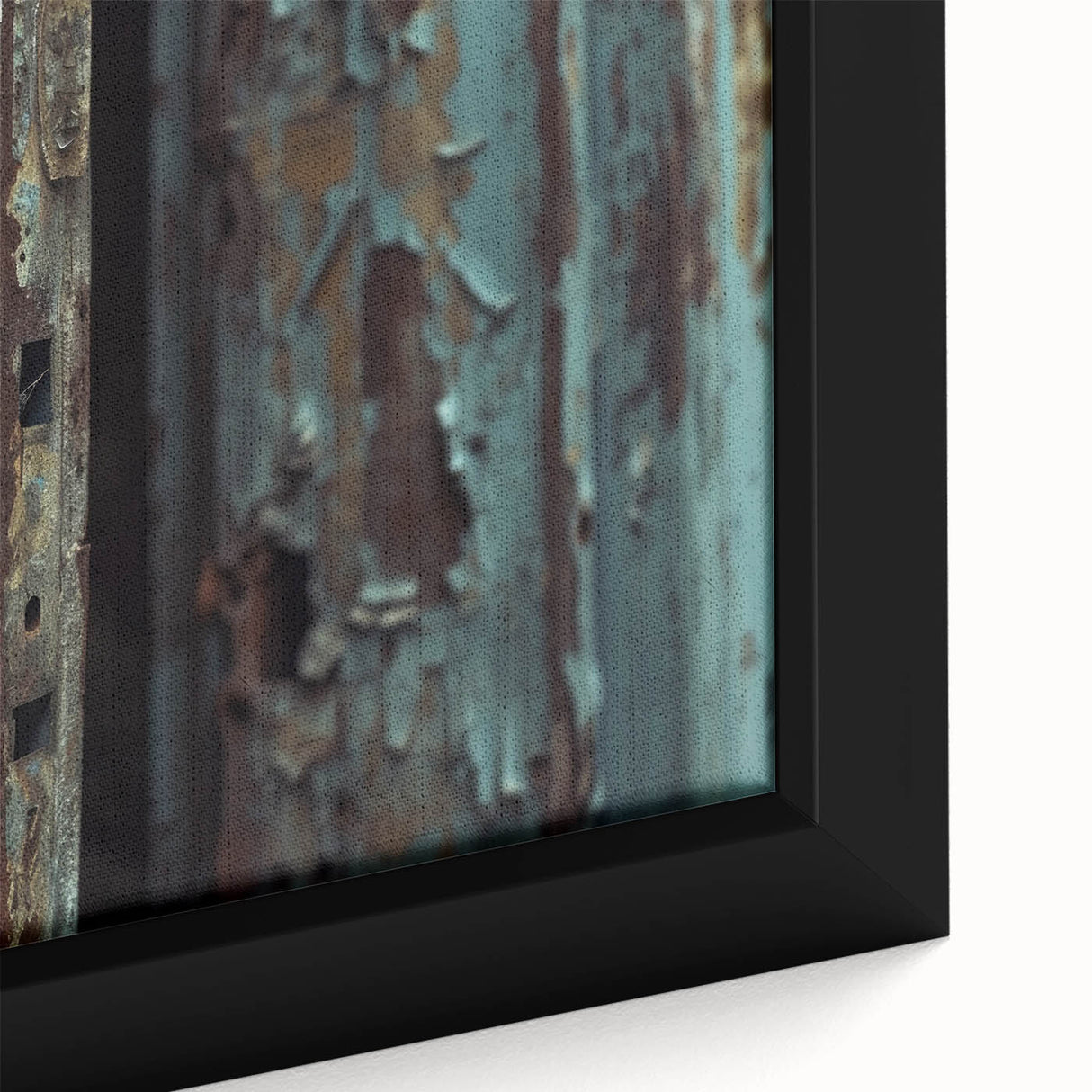 Close-up of black wall art featuring colorful, textured abstract designs on a framed canvas, ideal for living room decor.