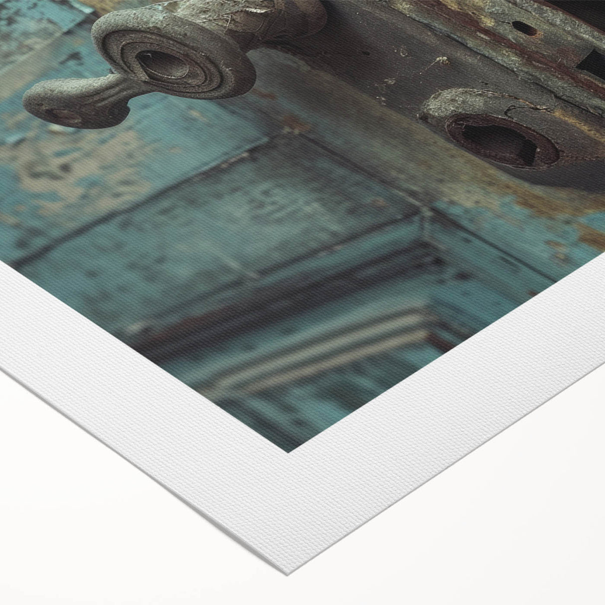 Art deco poster featuring geometric shapes in muted gold and navy, printed on rolled canvas, suitable for dining room walls.