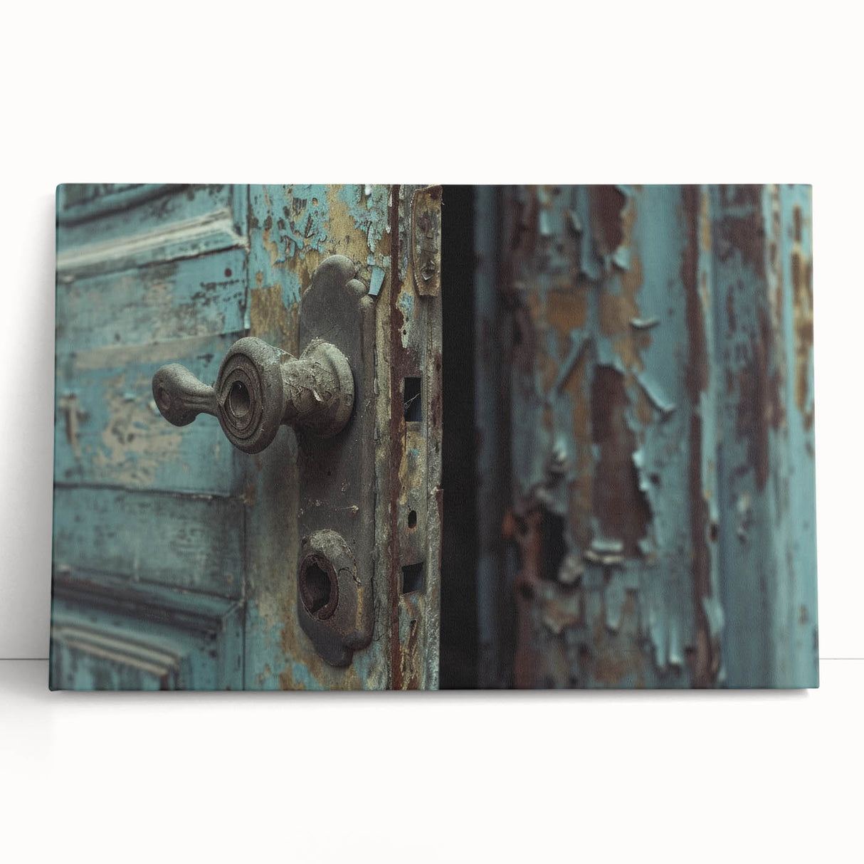 Black and white large architectural hardware design on stretched canvas, ideal for kitchen wall art or bedroom ambiance.