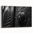Black and white framed canvas of a vintage architectural design, ideal for bedroom wall decor.