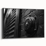Black and white framed canvas of a vintage architectural design, ideal for bedroom wall decor.