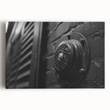 Large black and white photo of architectural details on stretched canvas, ideal for kitchen wall art.