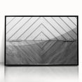 Large abstract wall art featuring geometric shapes in black and white, framed in acrylic.