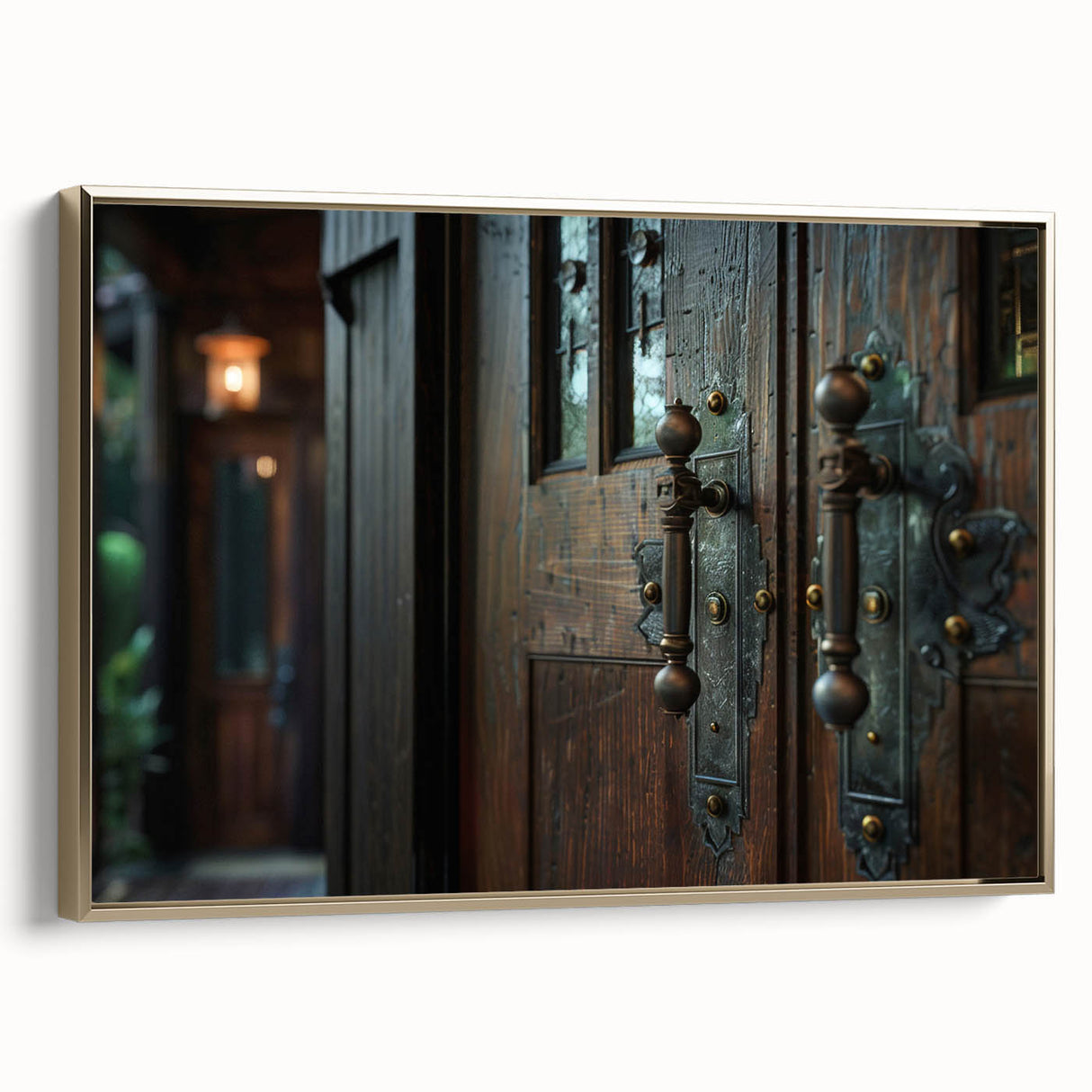 Framed canvas featuring a vintage poster of a colorful landscape painting, ideal for enhancing a living room or study.