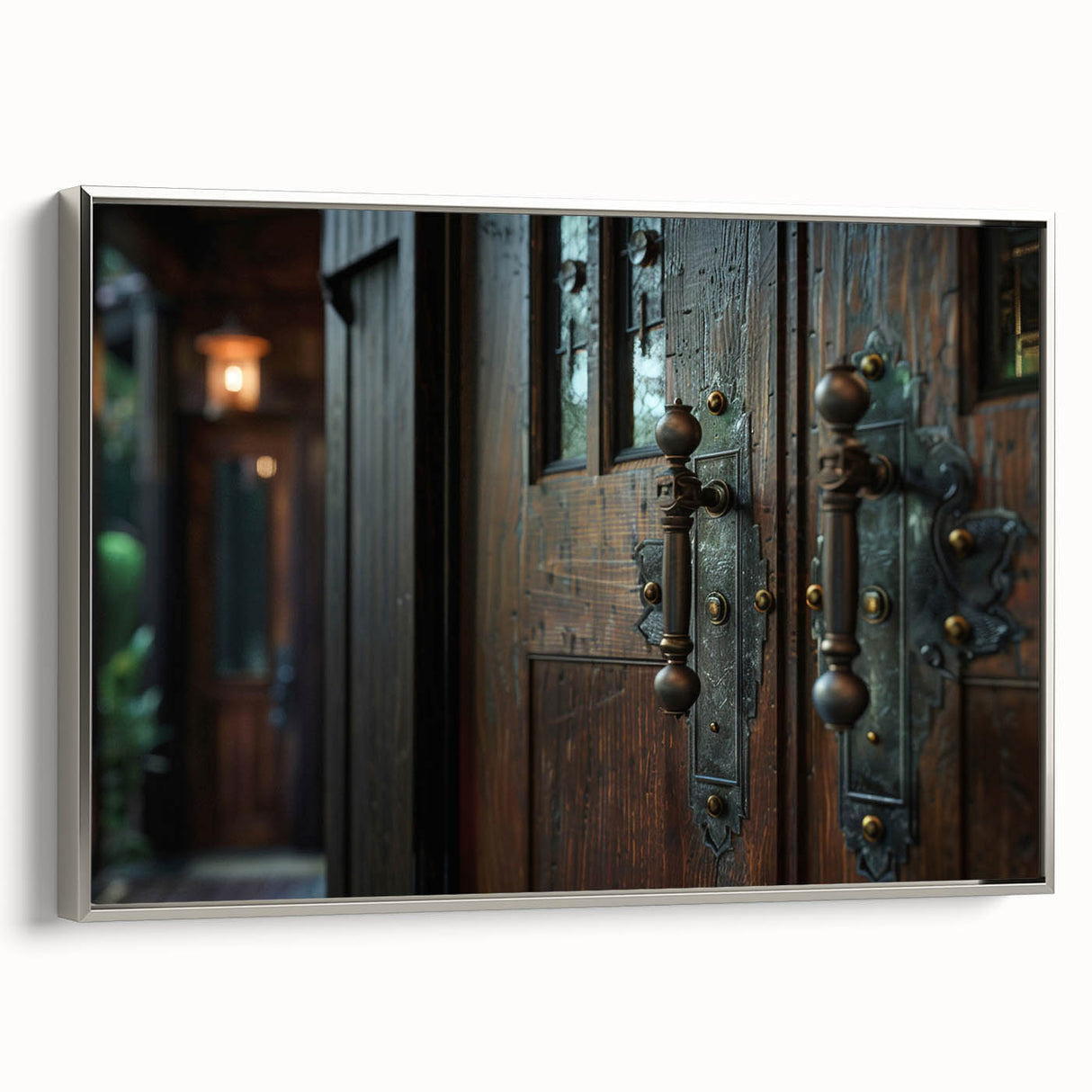 Vintage poster art of architectural hardware in black and colorful tones on a framed canvas, ideal for living room decor.