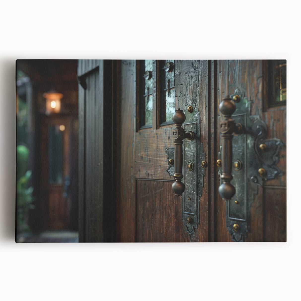 Large black and white architectural design on stretched canvas, suitable for kitchen wall art.