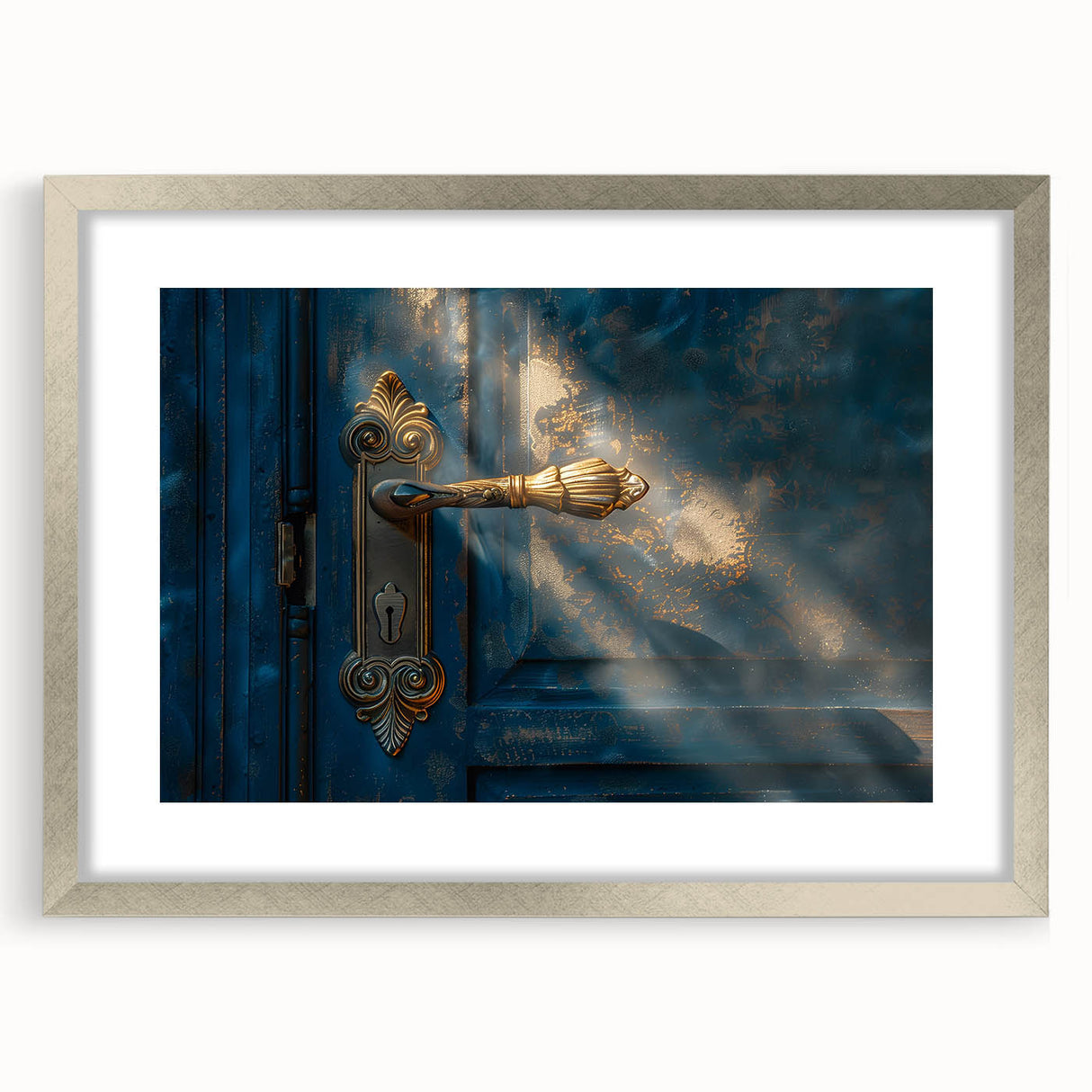 Abstract art print featuring swirling metallic tones on a framed canvas, ideal for modern dining room decor.