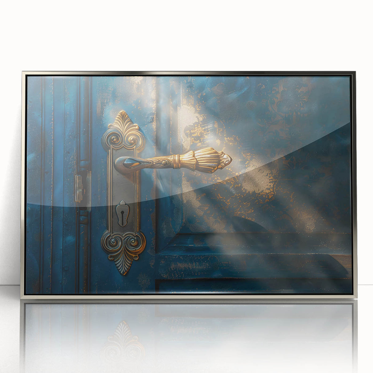 Art deco poster featuring a geometric pattern in silver and black on acrylic, ideal for modern art wall decor.