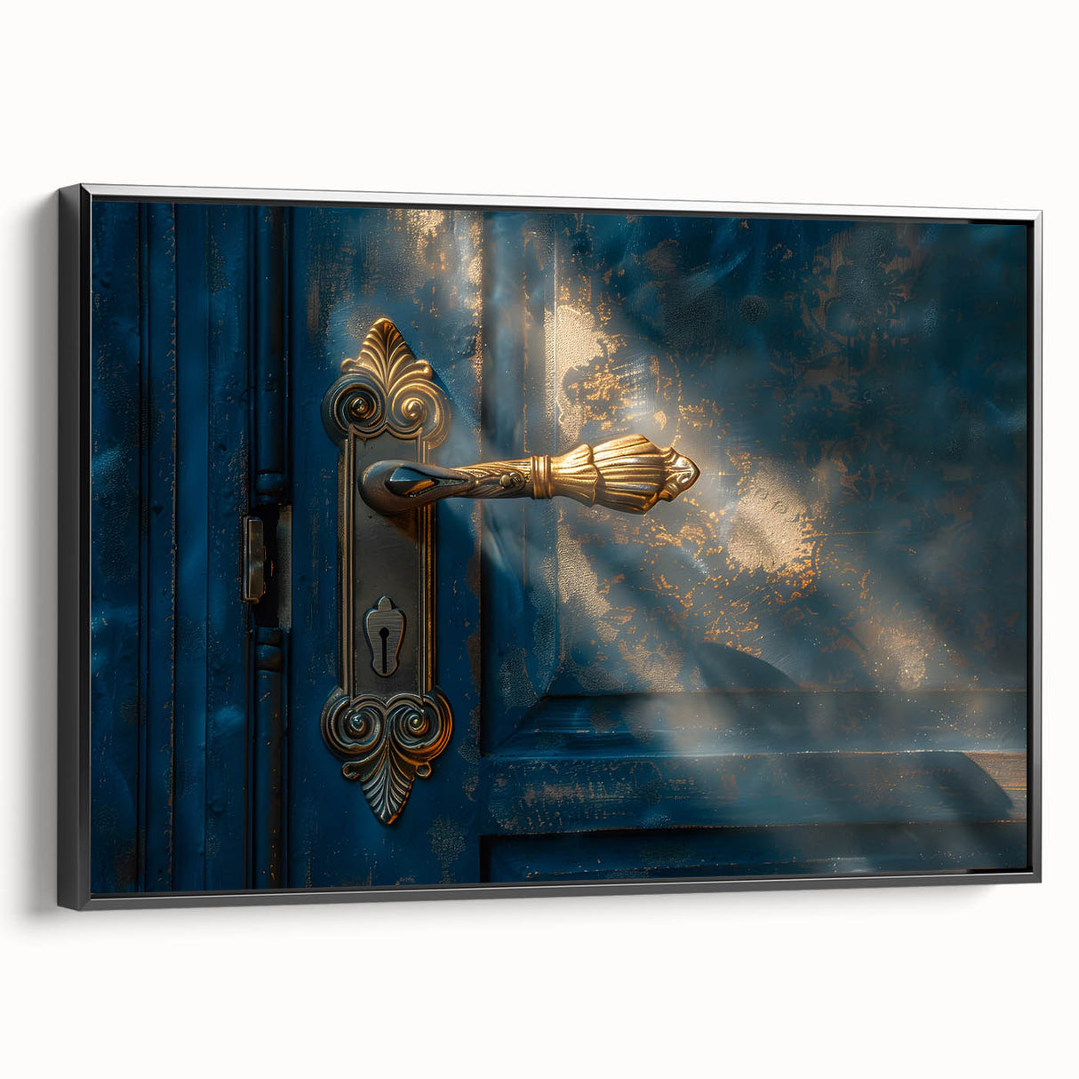 Black and white landscape art painting on framed canvas, depicting vintage architectural design.