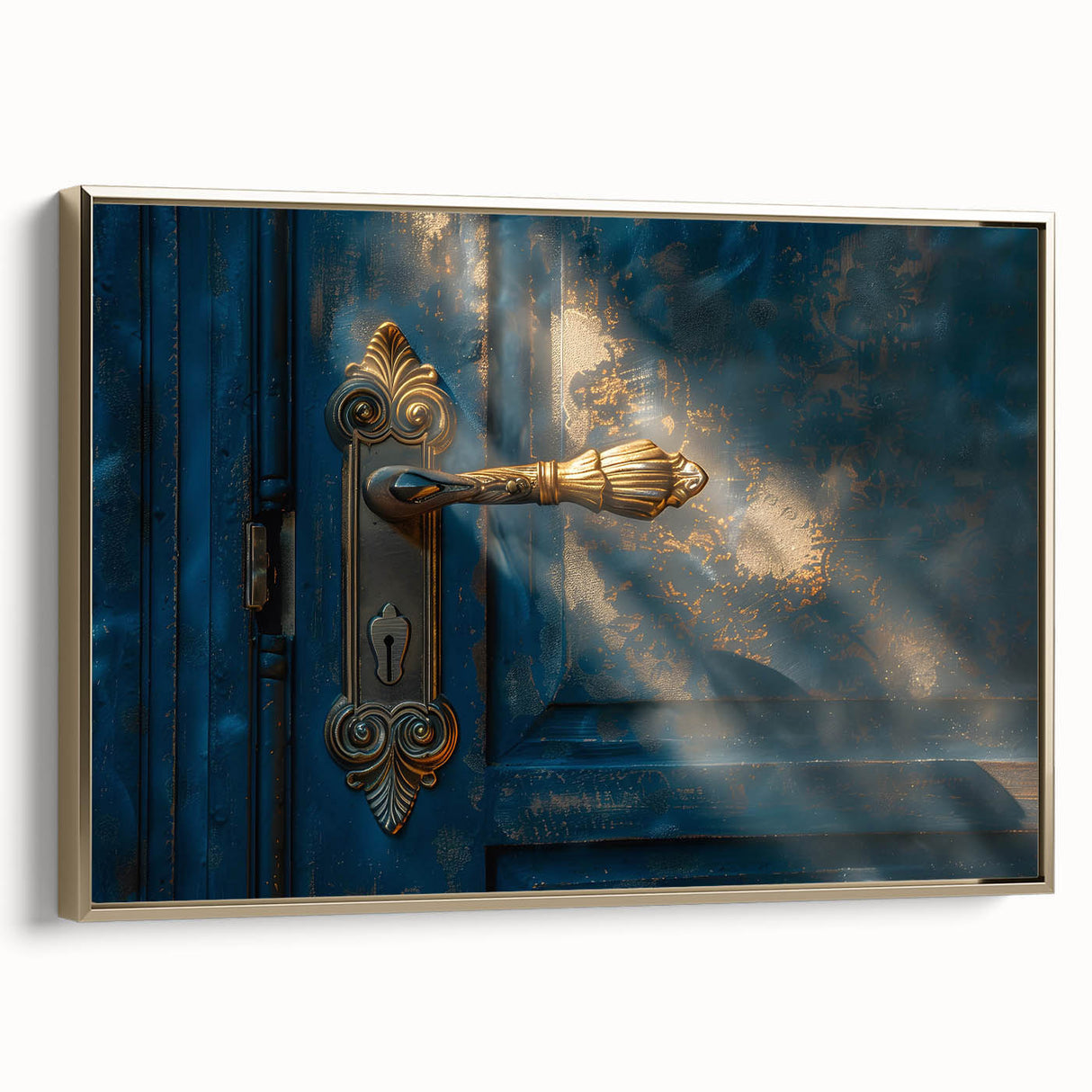 Landscape art painting of a cityscape in muted gold and black tones on a framed canvas, suitable for office decor.