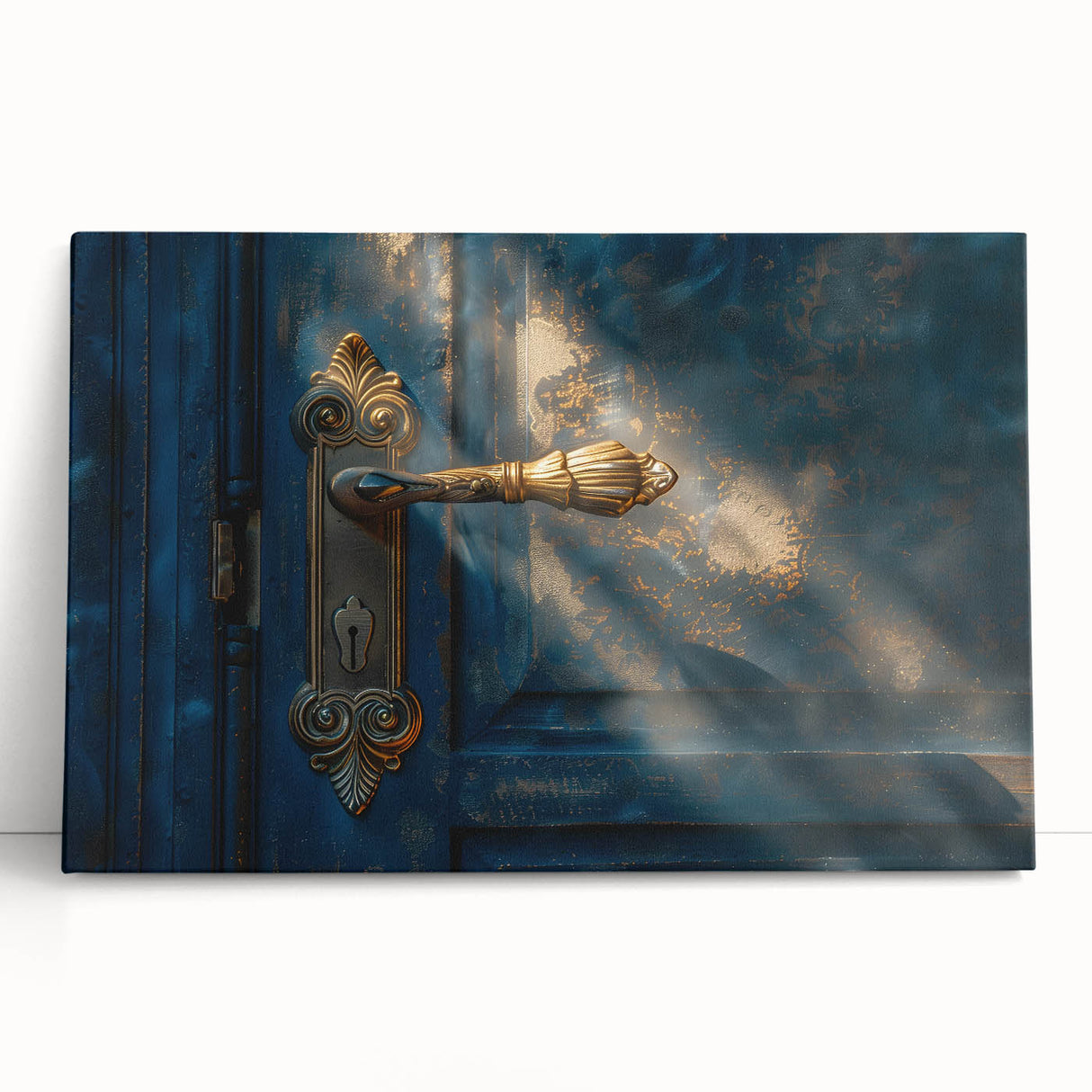 Large black and white stretched canvas featuring architectural hardware designs.