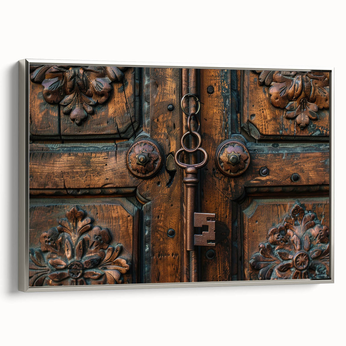 Vintage poster art depicting industrial gears in muted grays and silvers, framed canvas, ideal for living room.