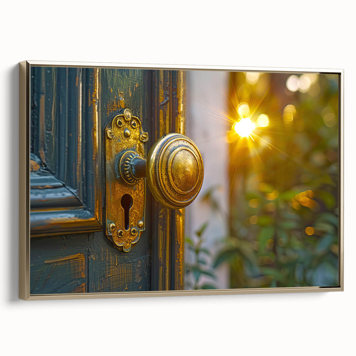 Framed canvas featuring a vintage landscape art painting of a city, with colorful art in gold and black tones.
