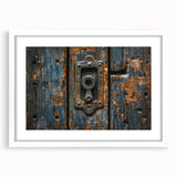 Extra large abstract art print with textured design in muted gray and blue tones on a framed canvas.