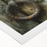Art Deco poster featuring geometric patterns and metallic hues on a rolled canvas, suitable for dining room decor.