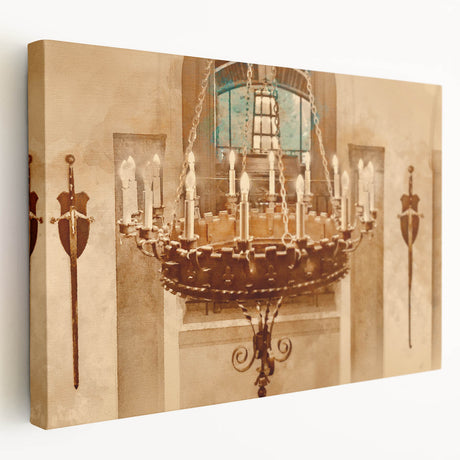 Large canvas print of a geometric architectural design in monochrome, ideal for kitchen wall art.