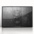 Large abstract wall art in mid-century modernist style with bold black and white patterns on acrylic.