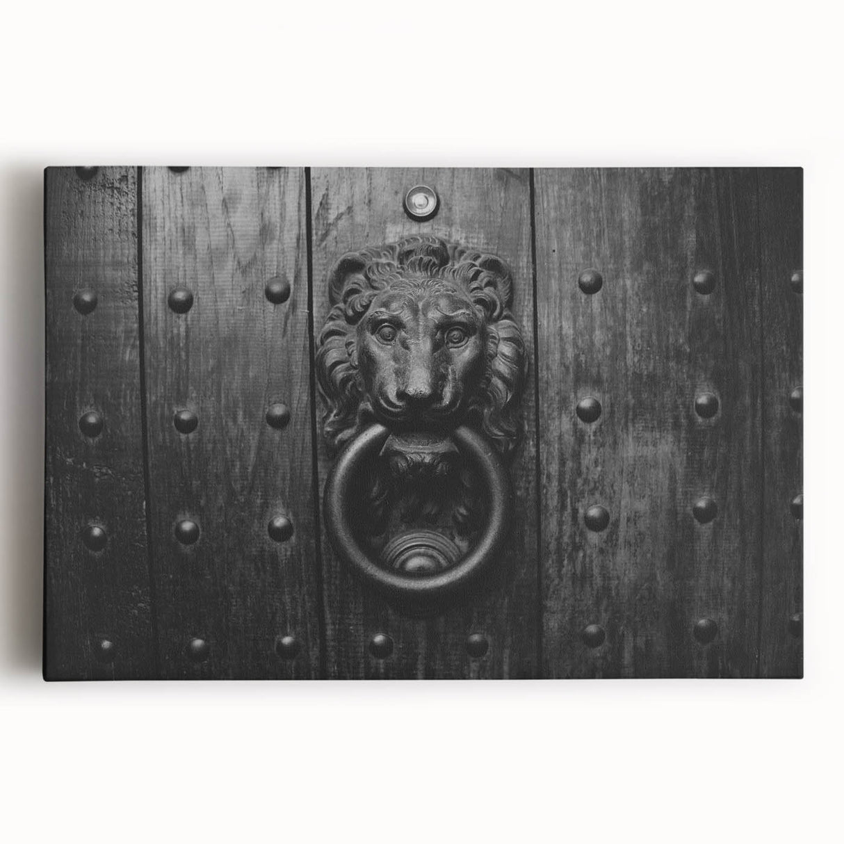 Large black and white photo of architectural details on stretched canvas, suitable for kitchen art.