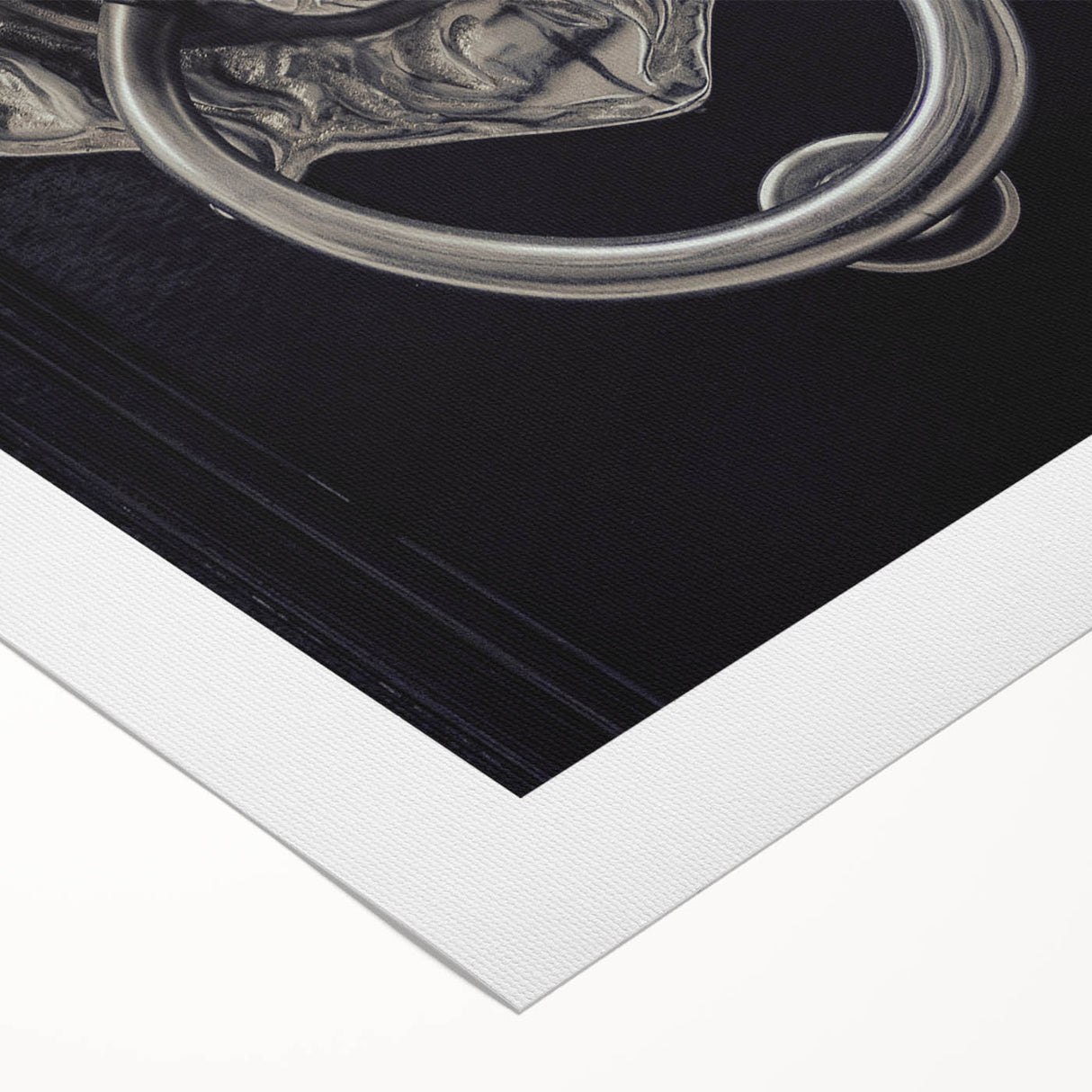 Art Deco poster featuring geometric patterns and metallic colors on a rolled canvas, suitable for dining room walls.