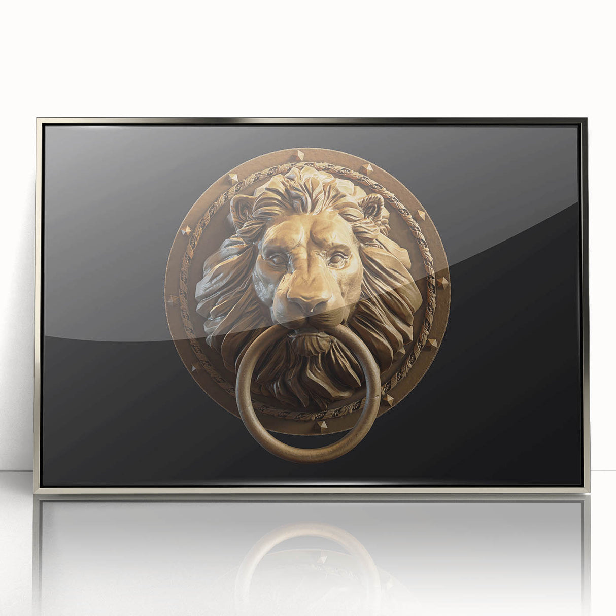 Art deco poster featuring geometric patterns in silver and black on acrylic, suited for modern art wall decor.