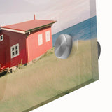 Large abstract wall art print in muted earth tones on acrylic glass, ideal for dining room ambiance.