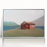 Art Deco poster featuring symmetrical architecture in black and white, framed acrylic, ideal for modern nursery wall art.