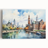 Black and white architectural sketch of houses on stretched canvas, ideal for kitchen wall art or bedroom ambiance.