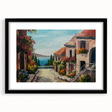 Extra large abstract art print with textured, colorful patterns, framed in black, ideal for living room decor.