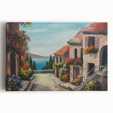 Black and white large art print of modern architecture on stretched canvas, ideal for kitchen wall art or bedroom decor.