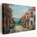 Architectural house designs on stretched canvas, featuring a muted palette of grays and whites.