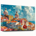 Large abstract wall art on acrylic glass featuring a mix of vibrant colors and geometric shapes.