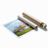 Extra large rolled print featuring a floral art design in pastel shades.