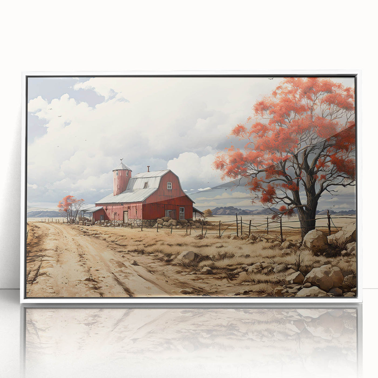 Art Deco style poster of stylized buildings on white acrylic, framed, ideal for nursery wall art.