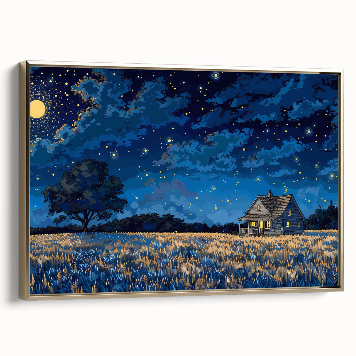 Framed canvas featuring a vintage poster art of landscape houses in black, ideal for bedroom wall decor.