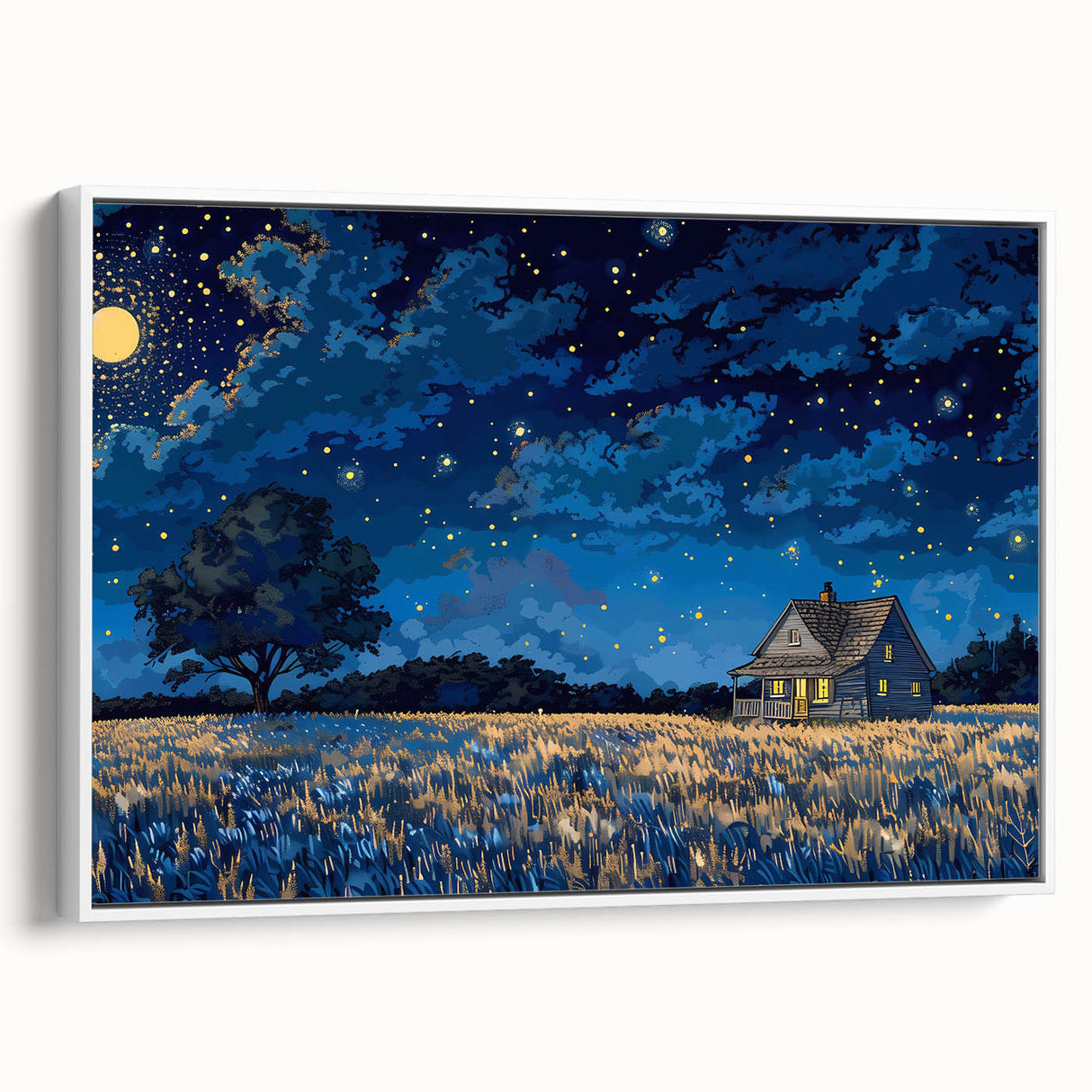 Vintage poster art featuring colorful architectural houses on a large framed canvas, ideal for living room decor.