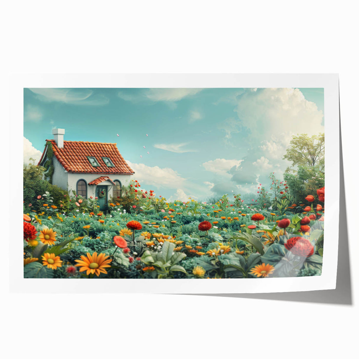 Extra large rolled print featuring a detailed floral design in soft pastel shades.