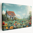 Modern architecture design on stretched canvas featuring neutral and earth tones, suitable for kitchen wall art.