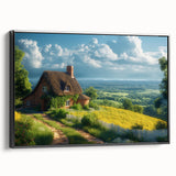 Framed canvas featuring a black and white vintage poster of landscape architecture, ideal for bedroom wall art.