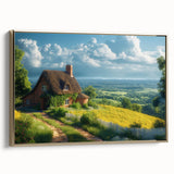Black and white vintage poster art of architectural houses on framed canvas, ideal for bedroom wall decor.