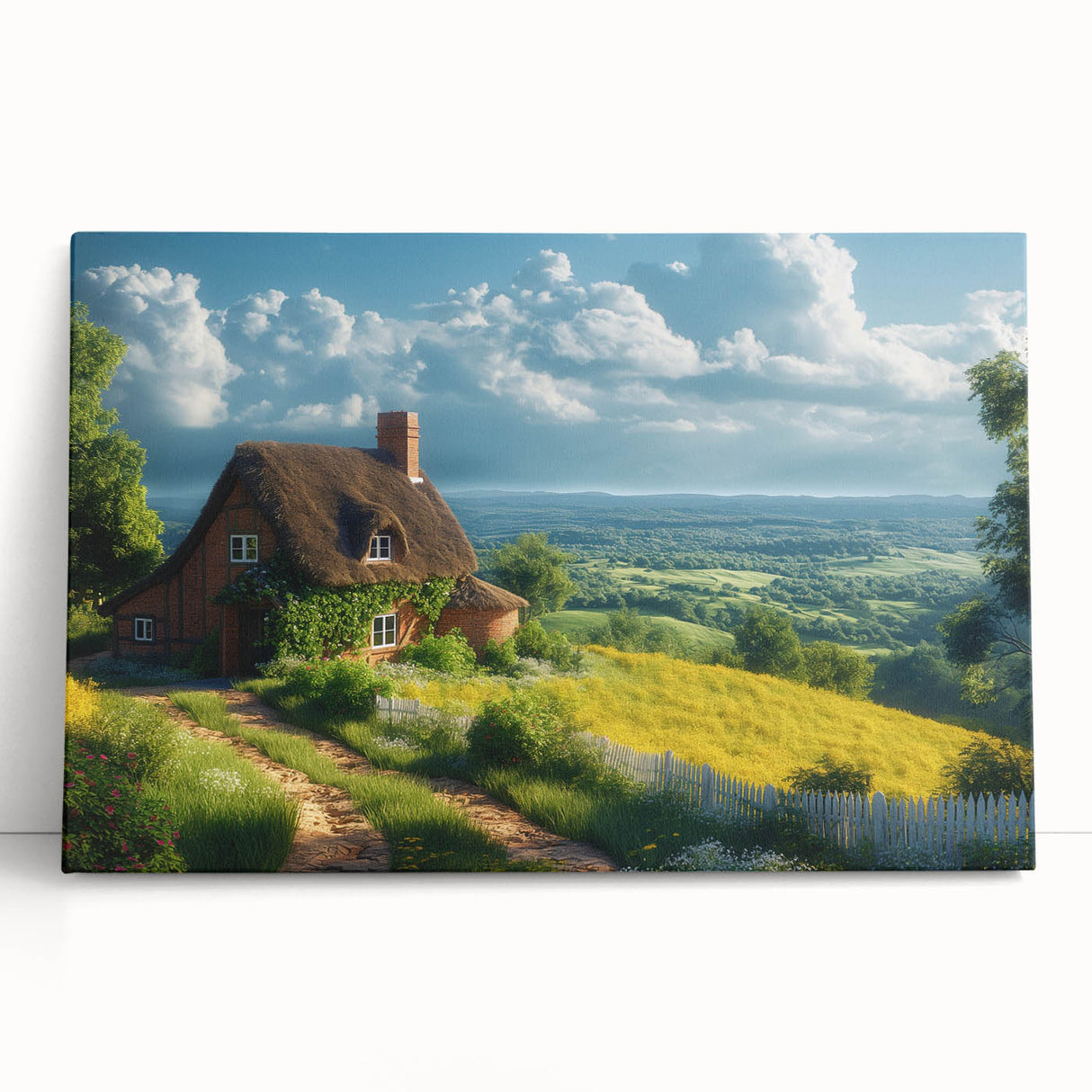 Large black and white stretched canvas of architectural house designs, suitable for kitchen wall art.