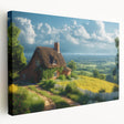 Large abstract architecture design in muted blue and gray tones on stretched canvas, suitable for kitchen wall art.