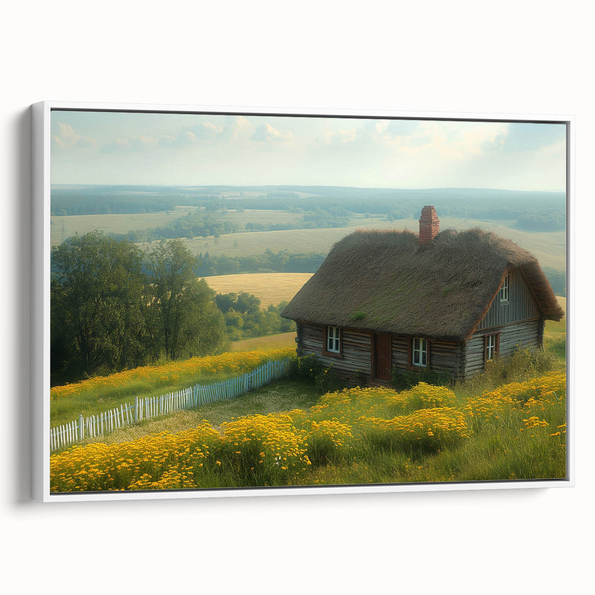 Extra large framed canvas featuring colorful vintage poster art of architectural houses, ideal for living room decor.