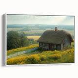 Extra large framed canvas featuring colorful vintage poster art of architectural houses, ideal for living room decor.