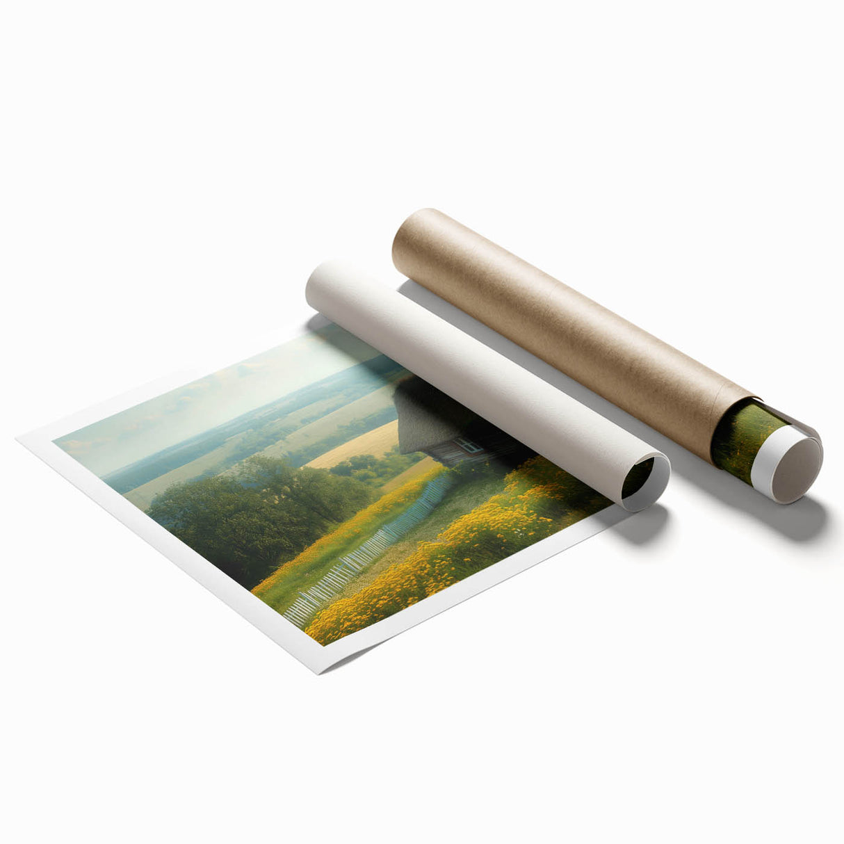 Extra large rolled print of a floral art design featuring soft pink and green tones, ideal for classy bathroom wall art.