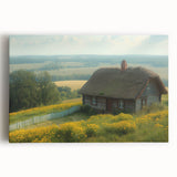 Black and white photo of clustered houses, printed on large stretched canvas, suitable for kitchen wall art.