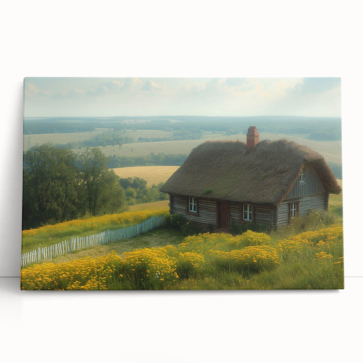 Black and white large art print of varied architectural house designs on stretched canvas.