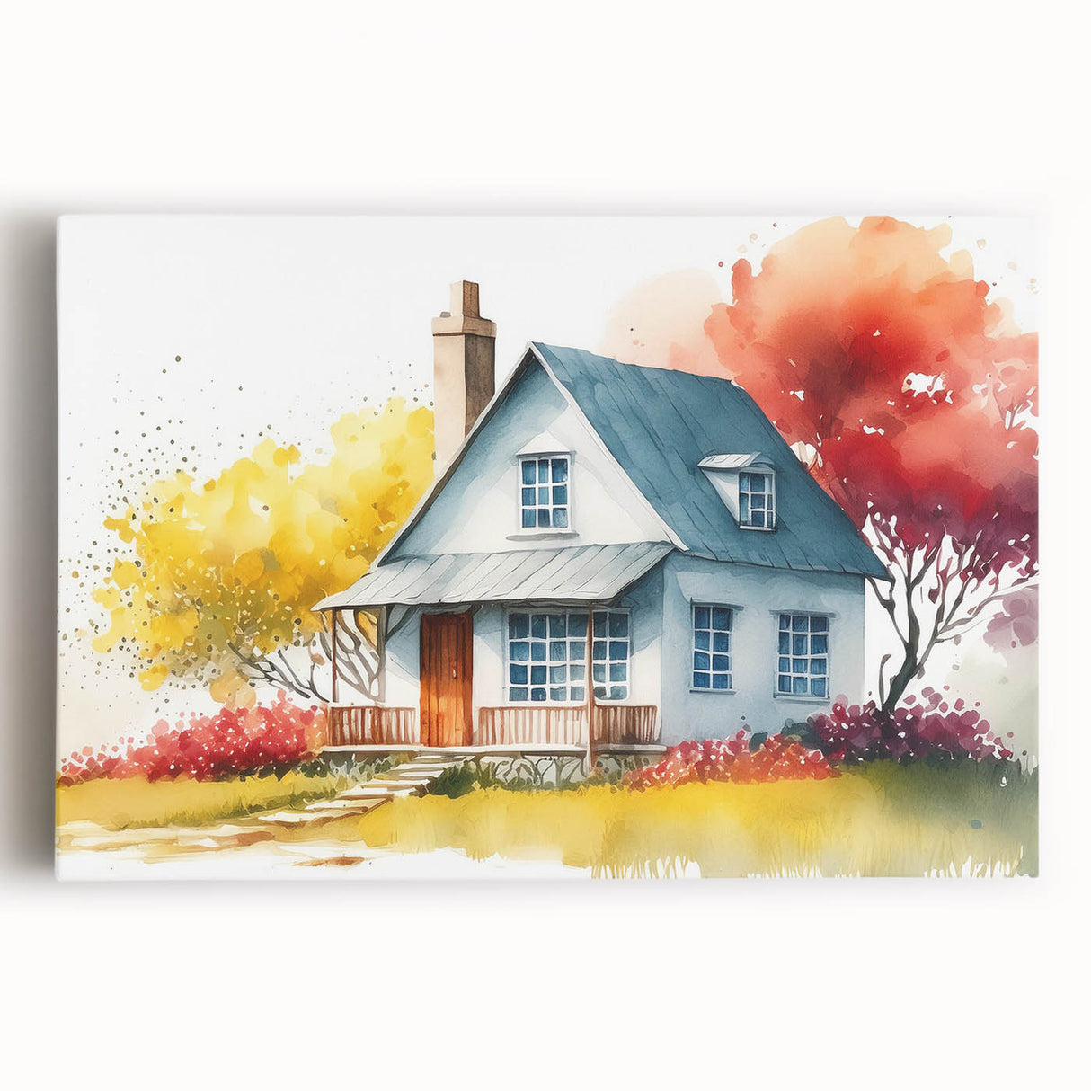 Black and white photo of varied architectural houses on a large stretched canvas, suitable for kitchen wall art.