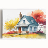 Black and white photo of varied architectural houses on a large stretched canvas, suitable for kitchen wall art.